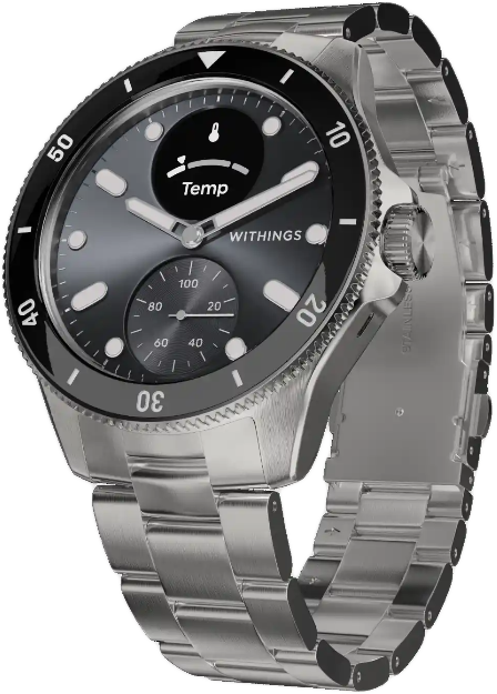 WITHINGS ScanWatch Nova hibrid okosóra 42mm, rozsdamentes acél tok és szíj, fekete (HWA10-model 9-All-Int)