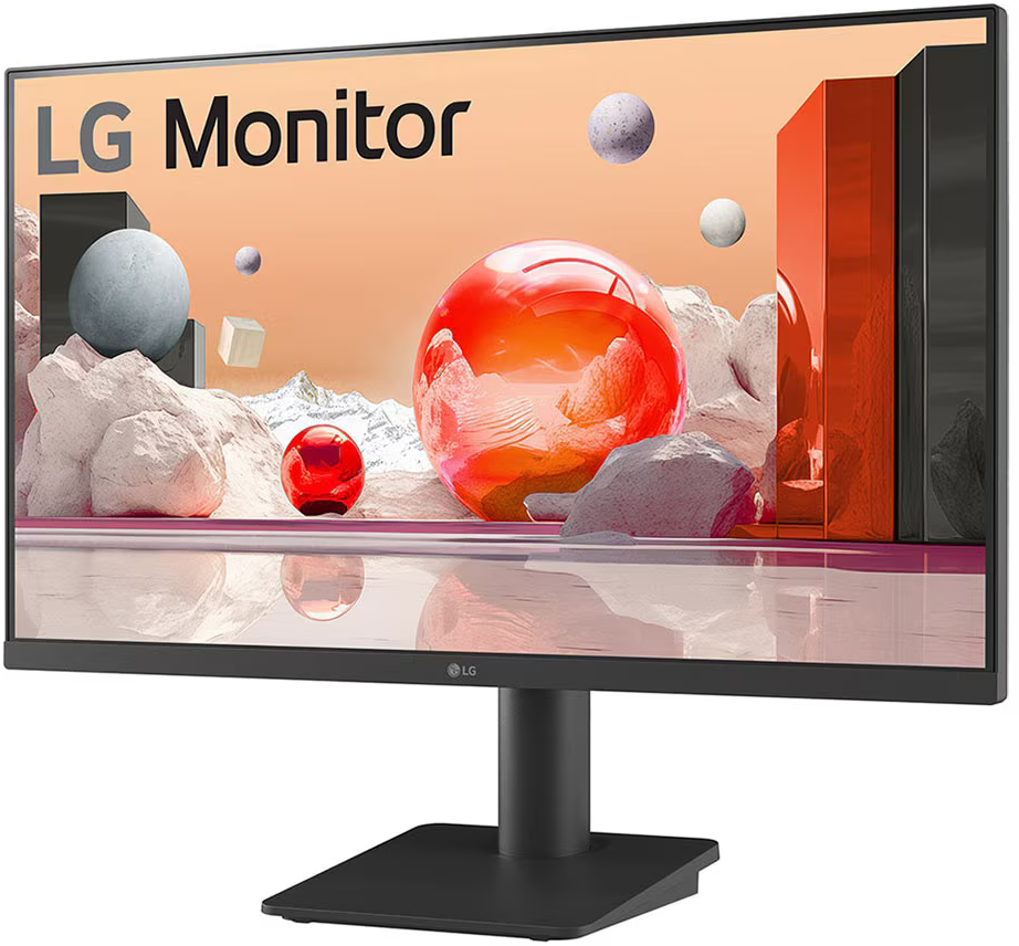 Egy monitor színes, absztrakt kijelzővel az állványon.