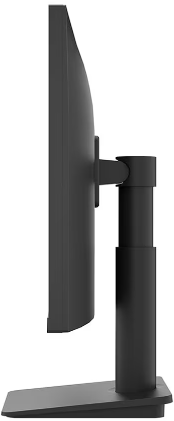 Egy fekete számítógép monitor oldalsó nézete, állvánnyal. Elegáns design.