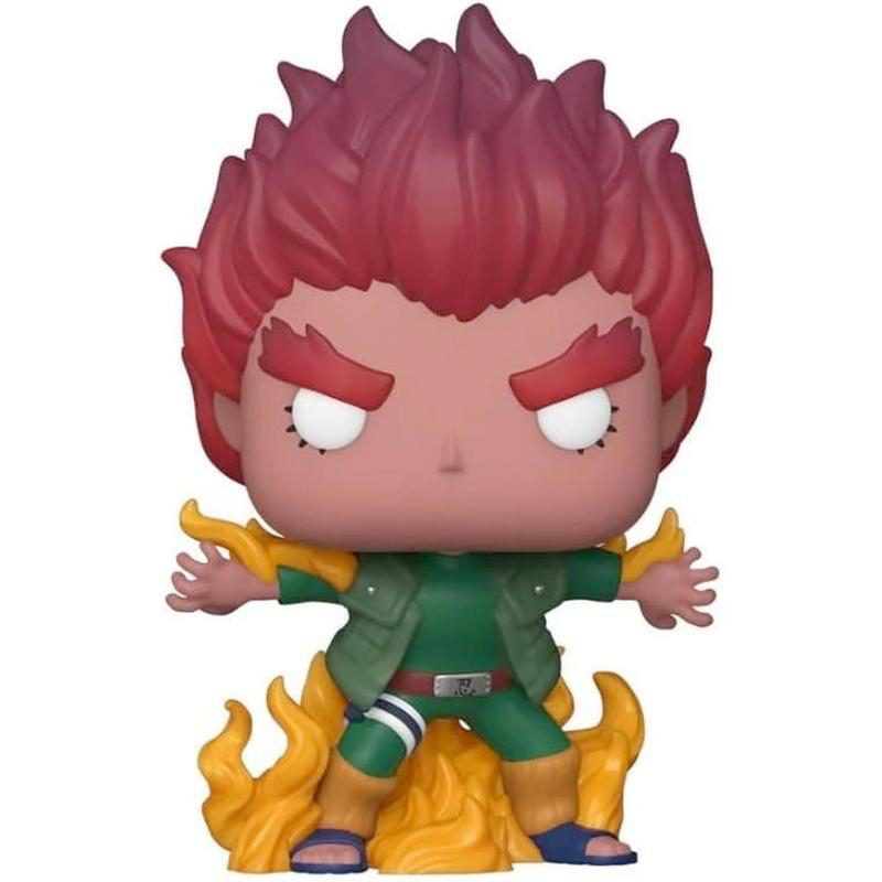 Eine Funko Pop Figur von Might Guy aus Naruto. Er ist mit Feuereffekten dargestellt.
