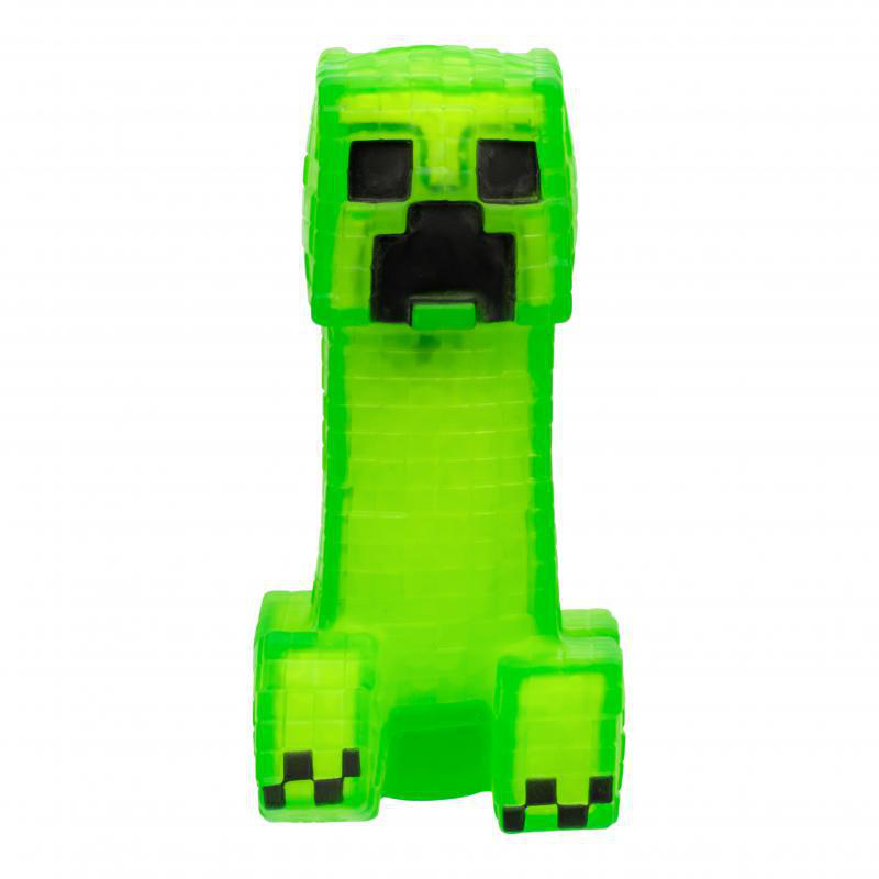 Grüne Minecraft Creeper-Figur, blockartige Form, schwarze Details.