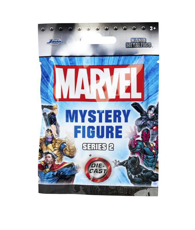 Marvel Mystery Figure-Verpackung mit verschiedenen Comicfiguren.