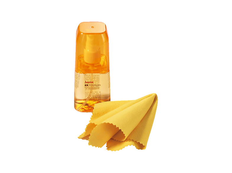 HAMA Bildschirmreinigungsspray mit Reinigungstuch, Bildschirmreinigungsspray Orange/Gelb, Mikrofasertuch: Gelb