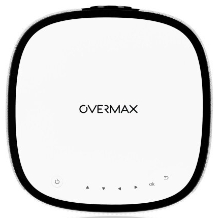 Biało-czarne urządzenie OVERMAX z przyciskami, na białym tle.