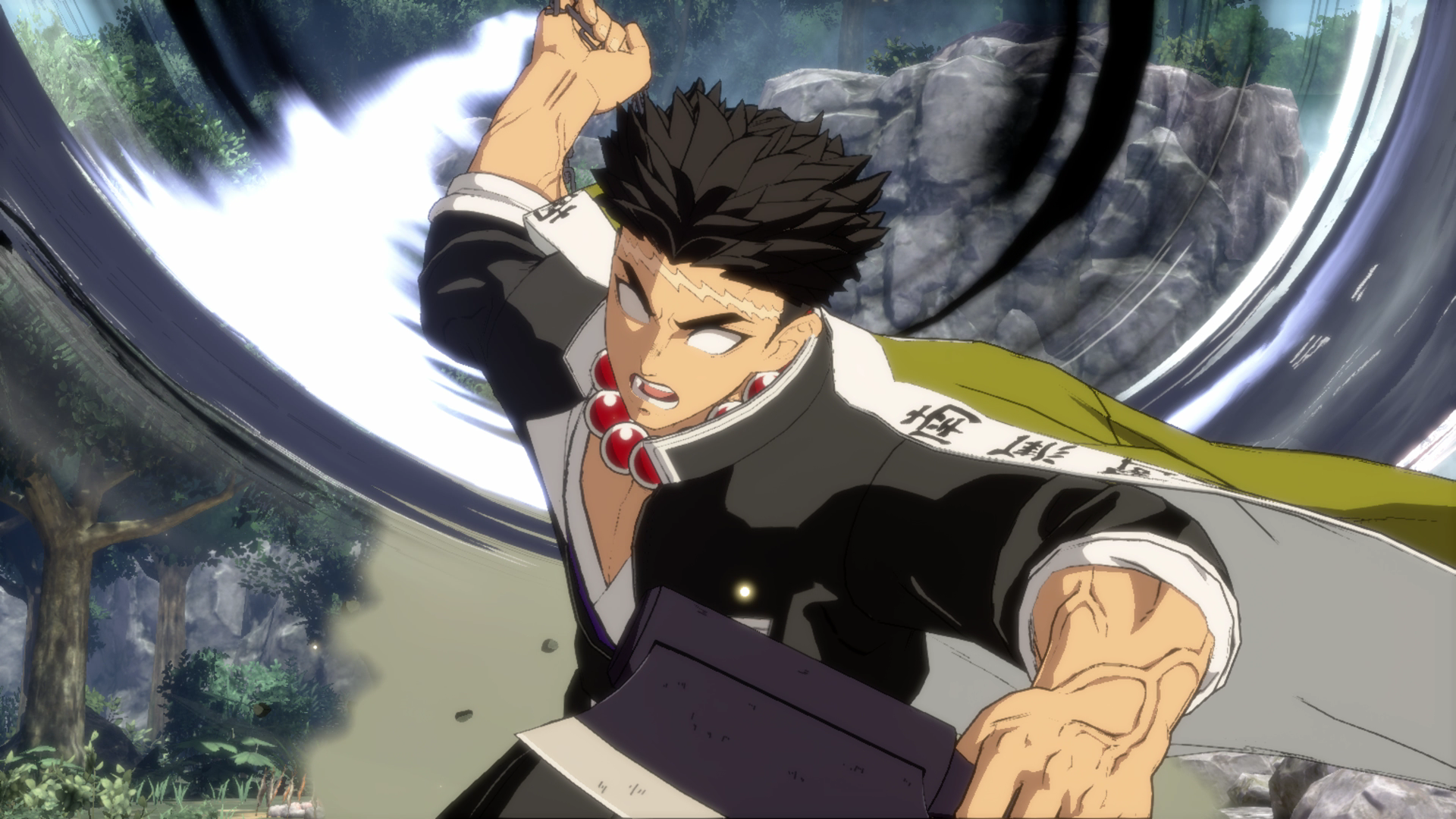 Personnage d'anime en action, effets noir et blanc, tenant un livre, pose dynamique.
