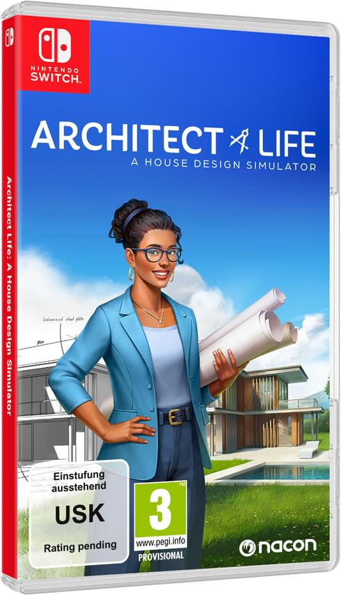Spielbox mit einer Frau, die Baupläne hält, mit dem Titel Architect of Life, Nintendo Switch.