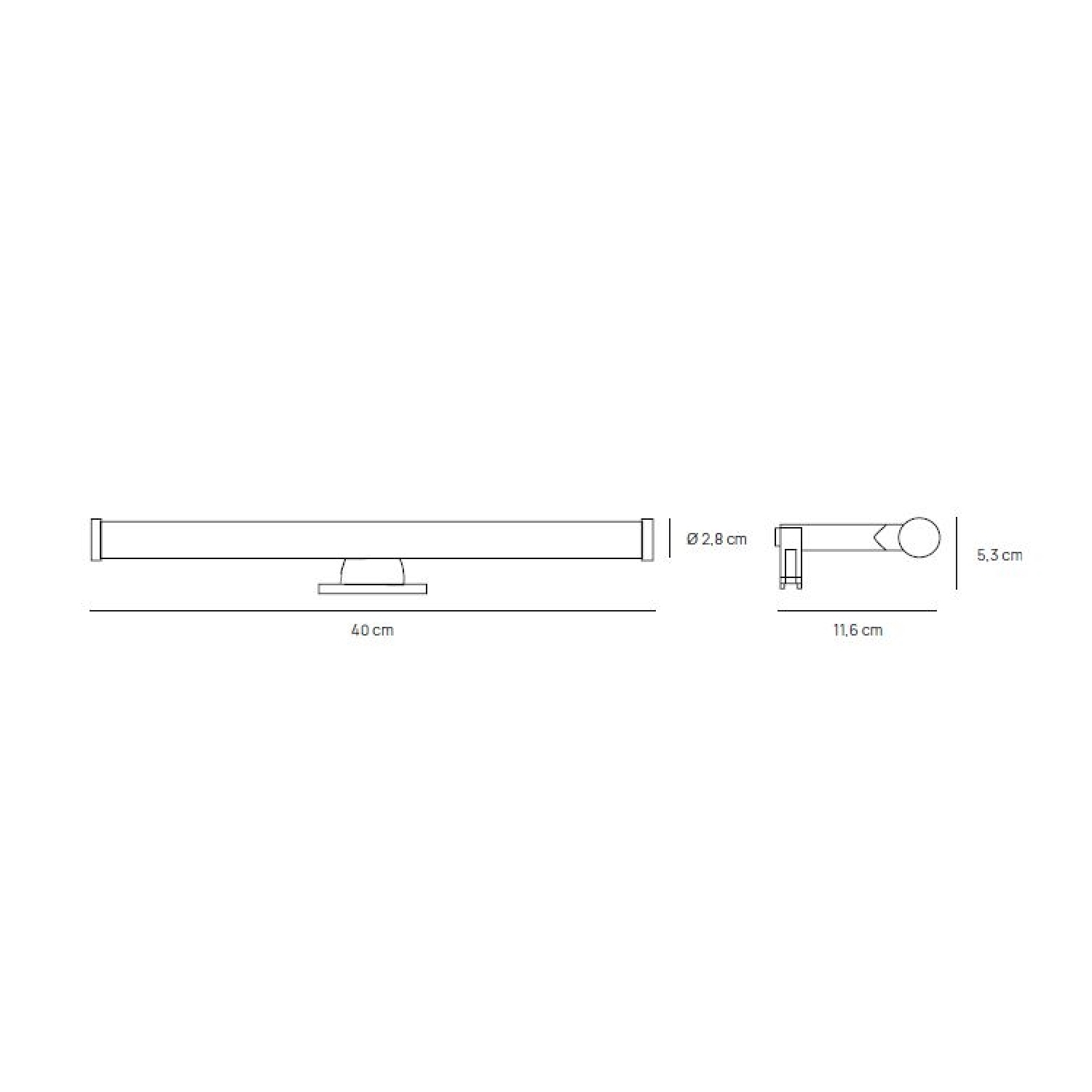 Diagramma di un apparecchio di illuminazione lungo e sottile e delle sue dimensioni.