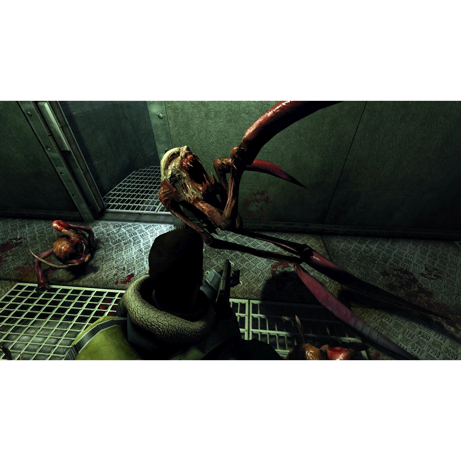 Een angstaanjagend monster uit een videogame, met een persoon.