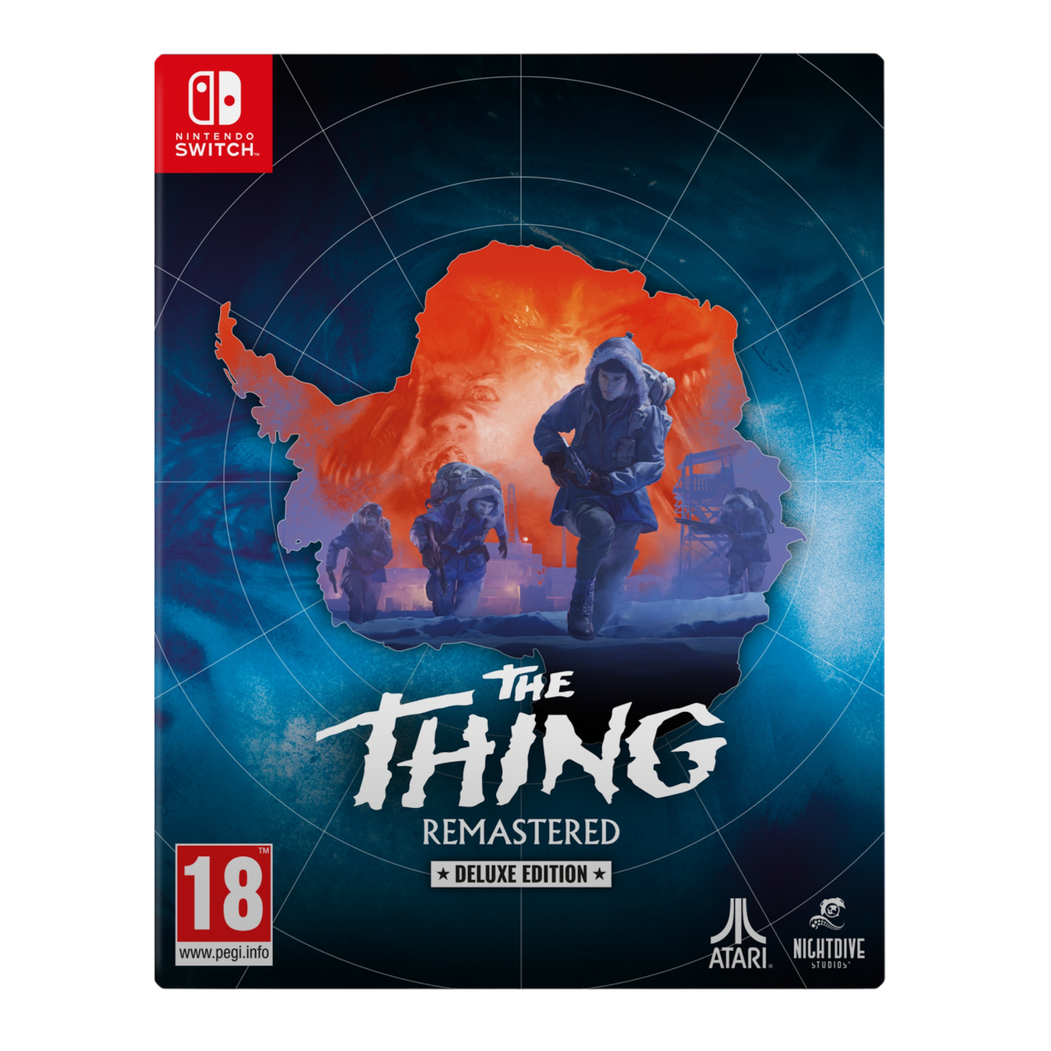 Nintendo Switch gamecover: 'The Thing Remastered' met een blauwe en oranje achtergrond.