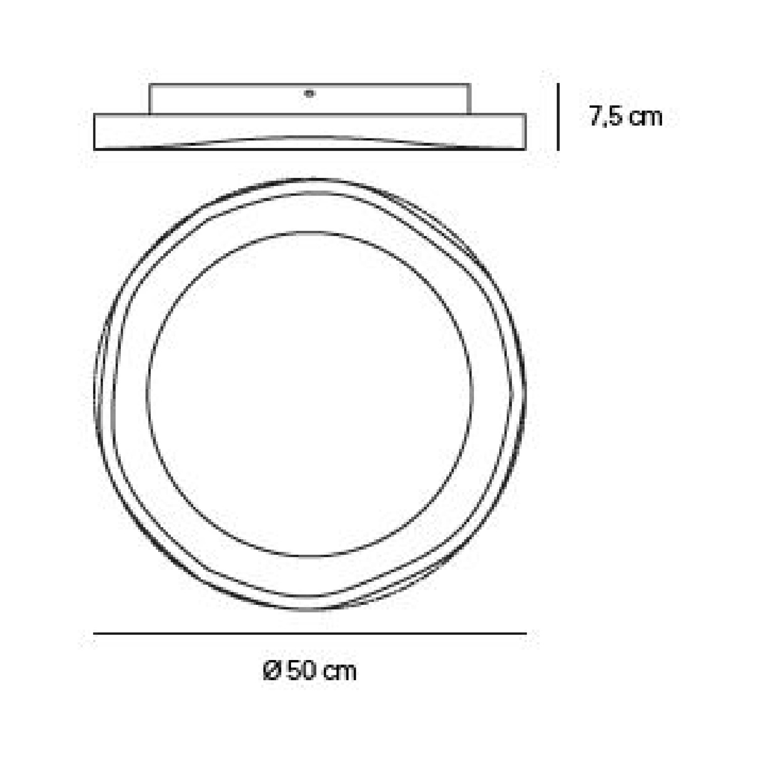 Disegno tecnico di una lampada da soffitto circolare con dimensioni.