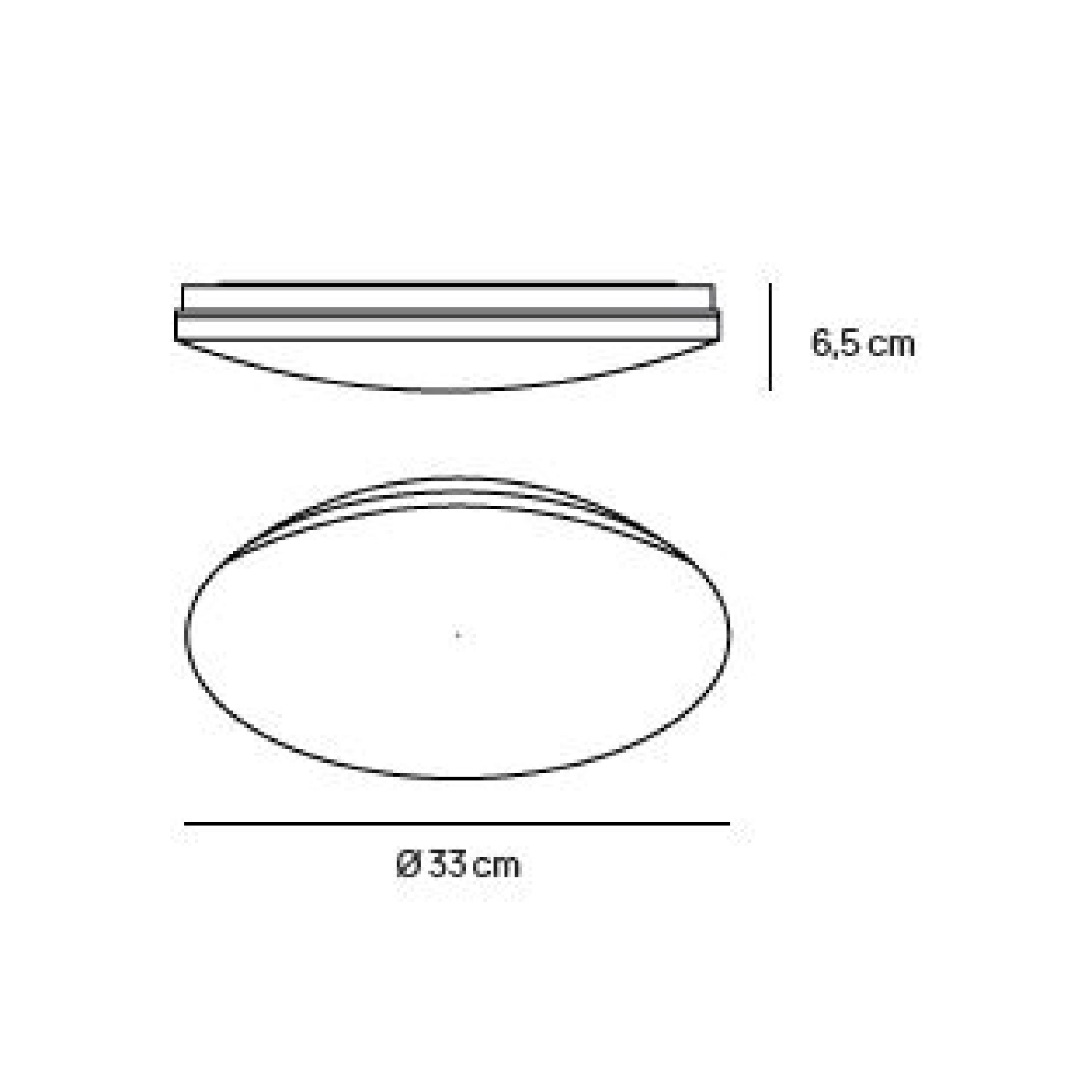 Un diagramma che mostra le dimensioni di una plafoniera circolare.