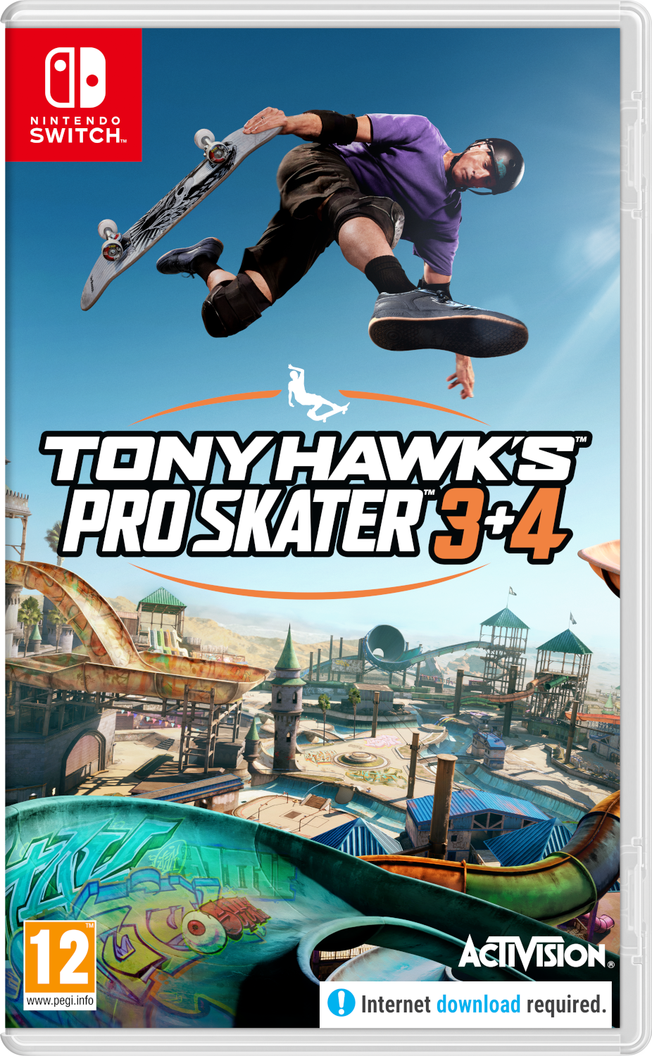 Okładka gry Tony Hawk's Pro Skater 3+4, z deskorolkarzem, na białym tle.