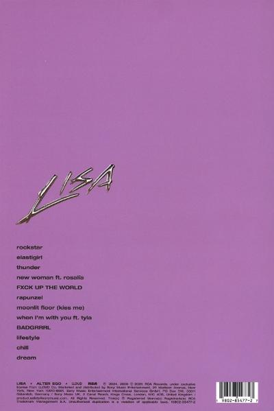 Albumcover für LISA. Lila Hintergrund. Text und Trackliste sind sichtbar.