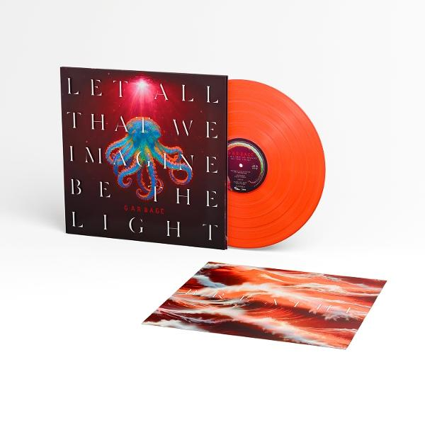 Vinylalbum, orangefarbene Scheibe innen, Cover zeigt Oktopus mit Text.