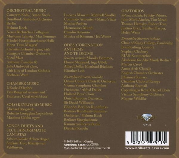 Eine Seite einer klassischen Musik-CD mit Text, der Orchester, Solisten und Ensembles auflistet.
