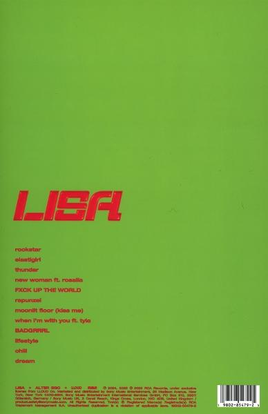 Albumcover. Roter Text von LISA und eine Liste von Songs auf grünem Hintergrund.