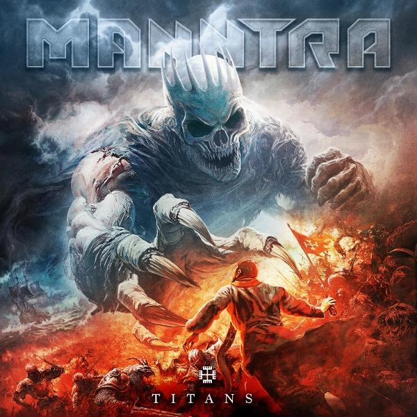 Album borító óriási koponya-szerű figurával. Egy személy lángokban, és egy csatajelenet. Szöveg: Mantra Titans.