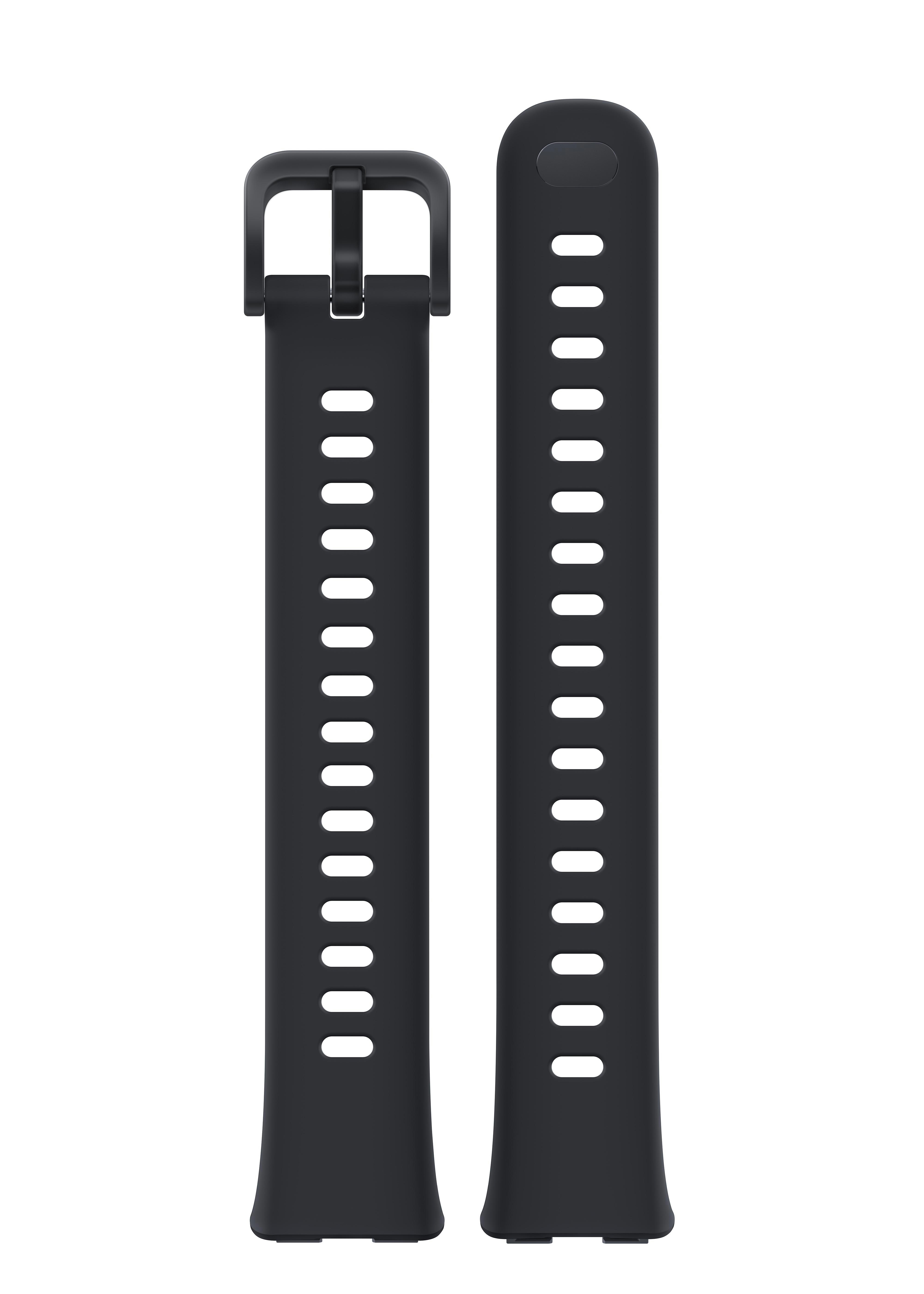 Zwei schwarze Uhrenarmbänder auf weißem Hintergrund. Eines hat eine Schnalle.