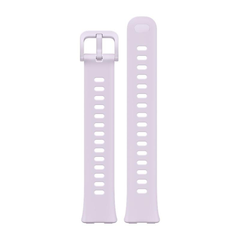 Zwei hellviolette Uhrenarmbänder liegen nebeneinander auf weißem Hintergrund. Ein Armband hat eine Schnalle. Beide haben Löcher.