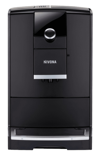 Czarny ekspres do kawy Nivona, widok z przodu.