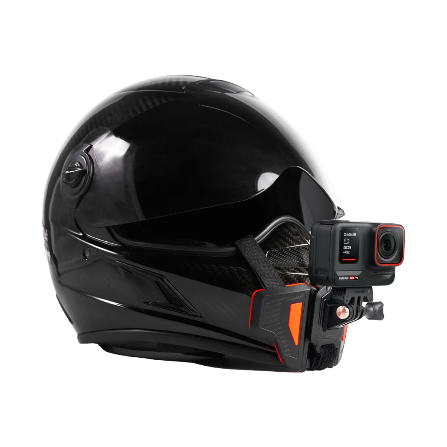 Un casco nero con una telecamera attaccata.
