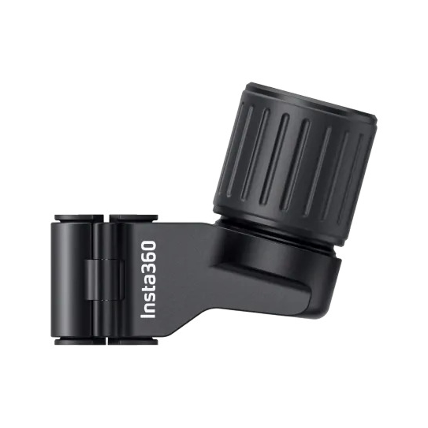 Supporto per fotocamera Insta360 nero, progettato per il fissaggio a varie superfici.
