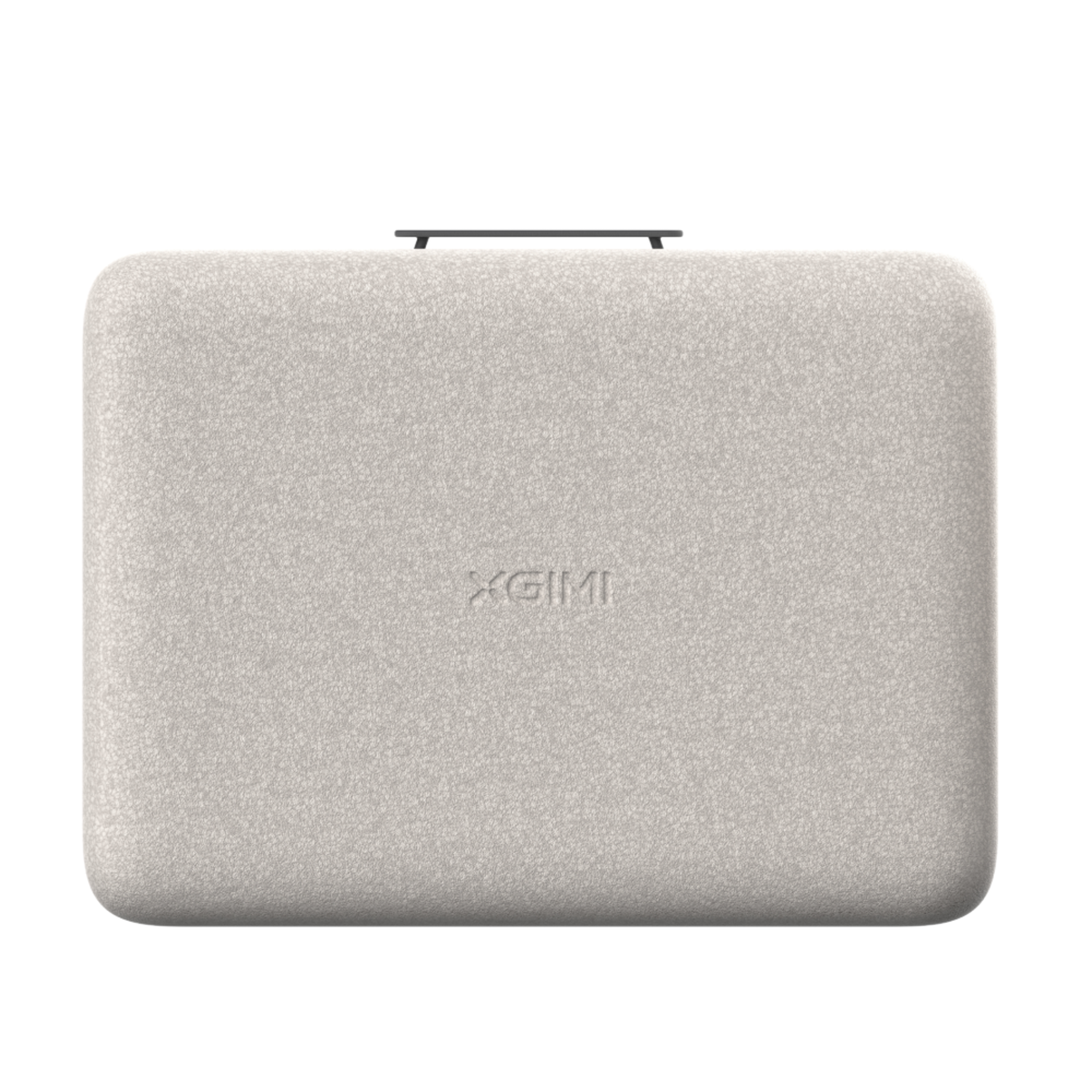 Un étui de projecteur XGIMI rectangulaire gris clair avec une poignée noire.