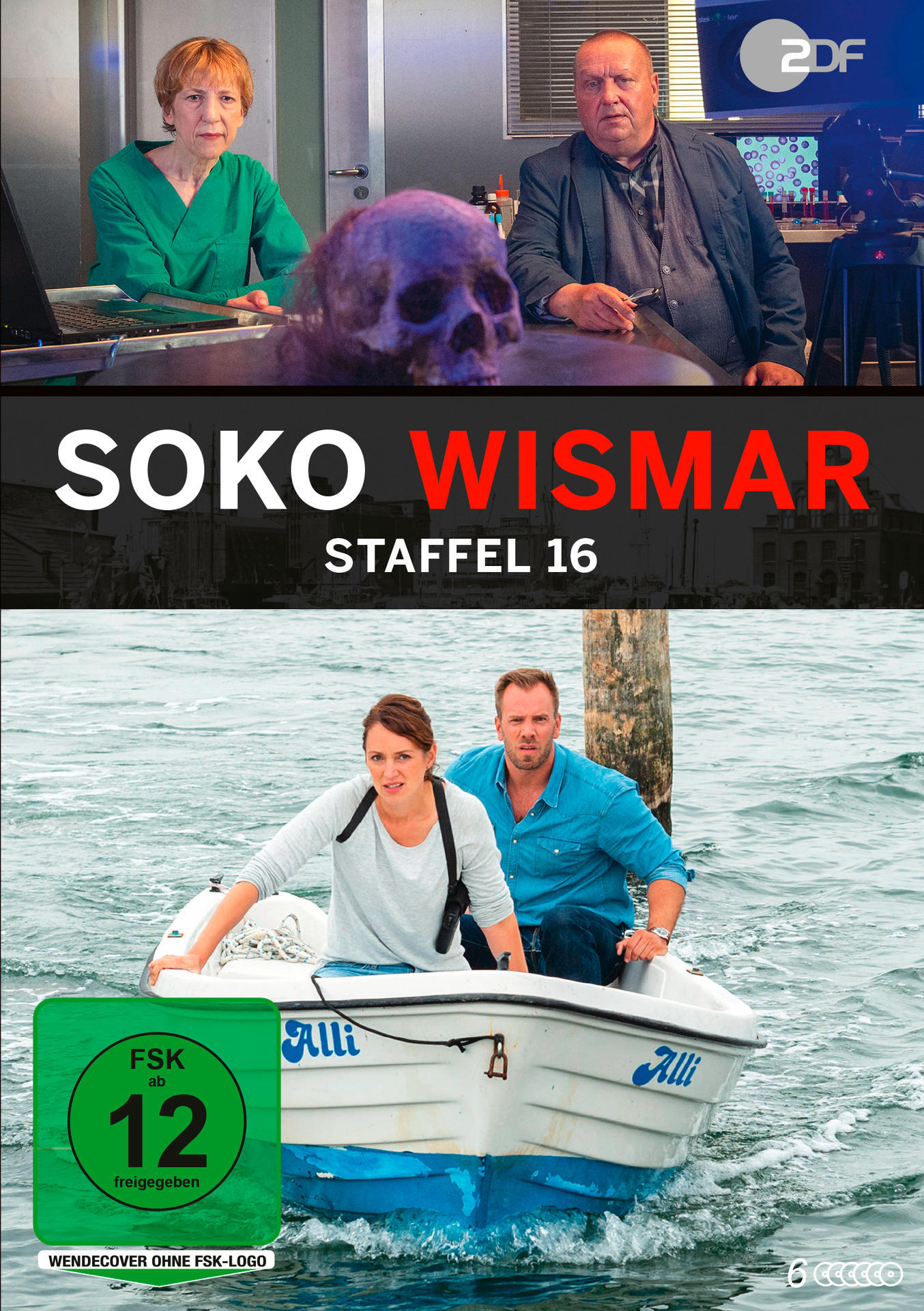 Filmposter. Zwei Personen in einem Boot auf dem Wasser. Titel SOKO WISMAR. FSK 12 Logo.