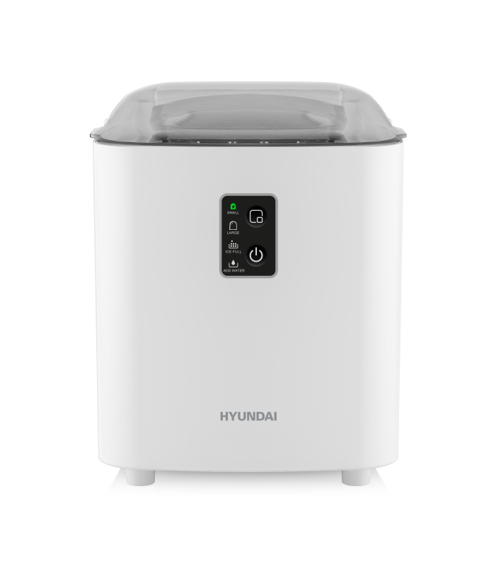 Fehér Hyundai készülék átlátszó fedéllel. Van rajta egy vezérlőpanel, bekapcsoló gombbal.