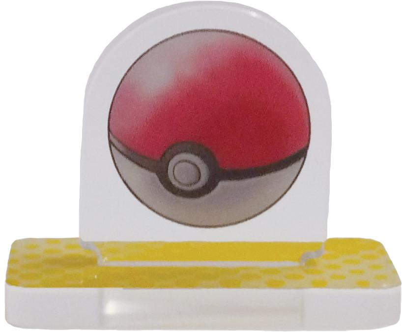 Ein Pokemon-Ball auf einem weißen Ständer mit gelber Basis.