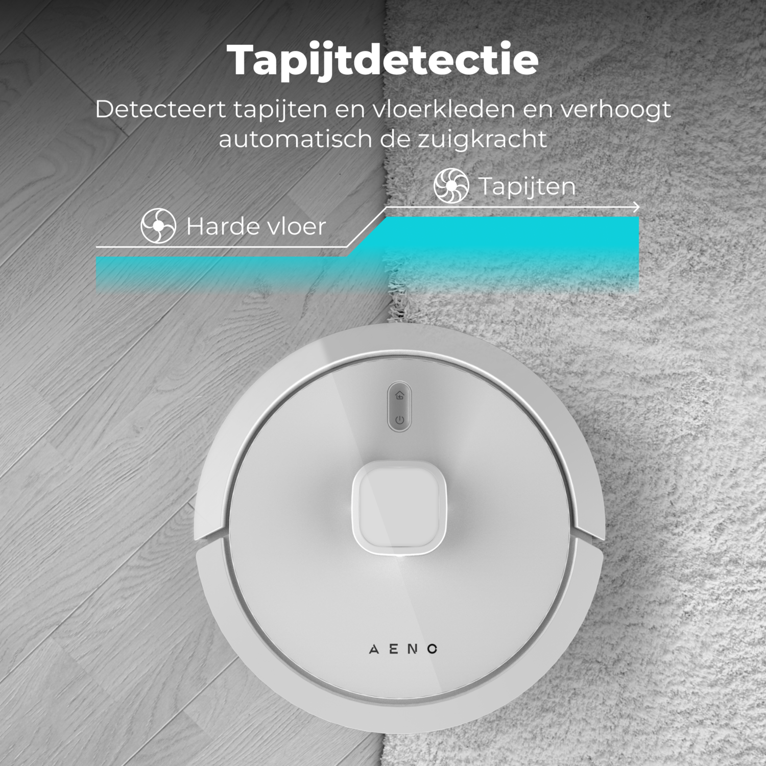 Robot vacuum cleaner on carpet, showing cleaning direction.