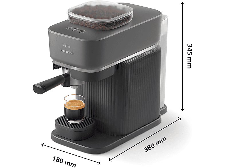 PHILIPS BAR303/60 Baristina + Milchaufschäumer BAR311/60 Espressomaschine Schwarzgrau