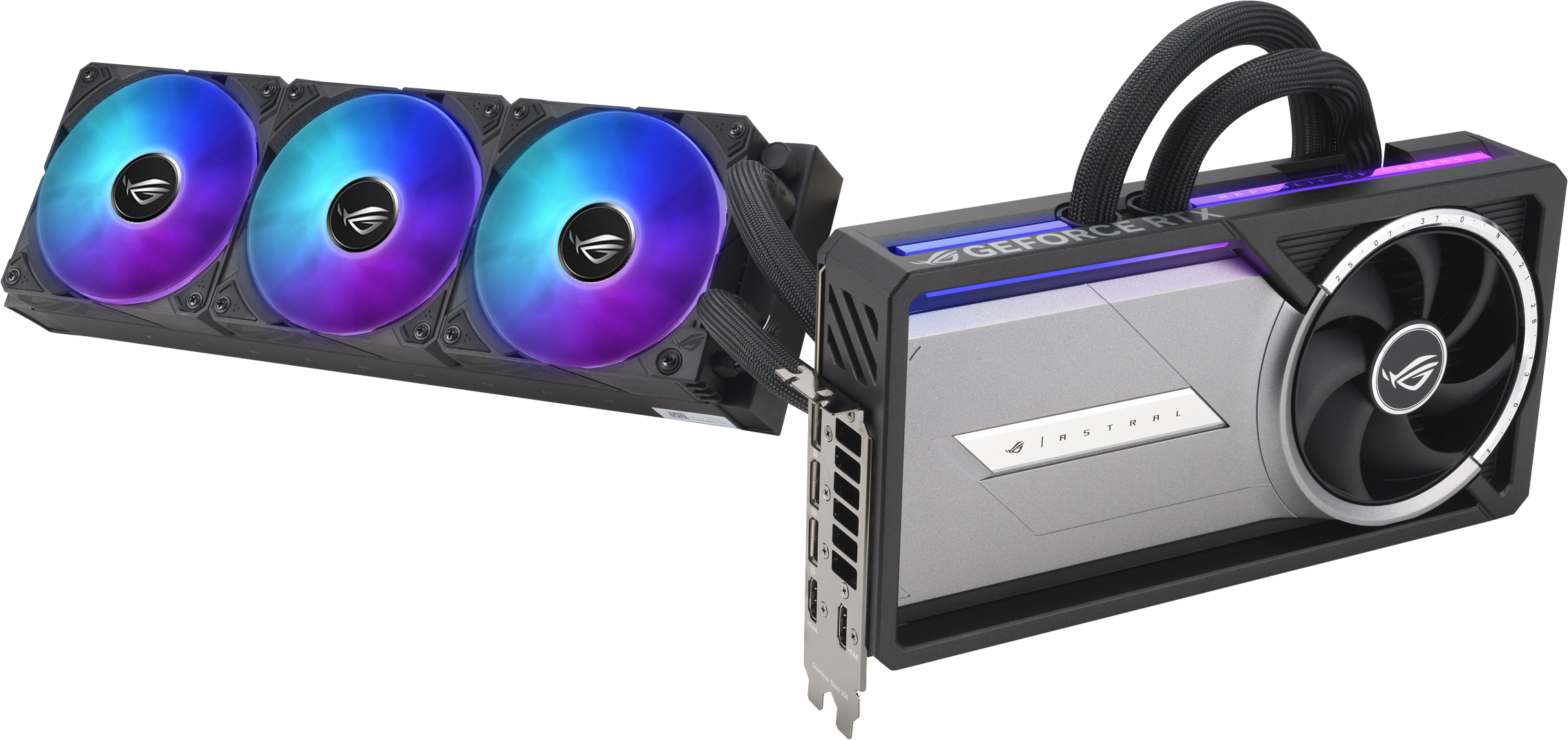 Une carte graphique PC avec trois ventilateurs à gauche et un seul ventilateur à droite.