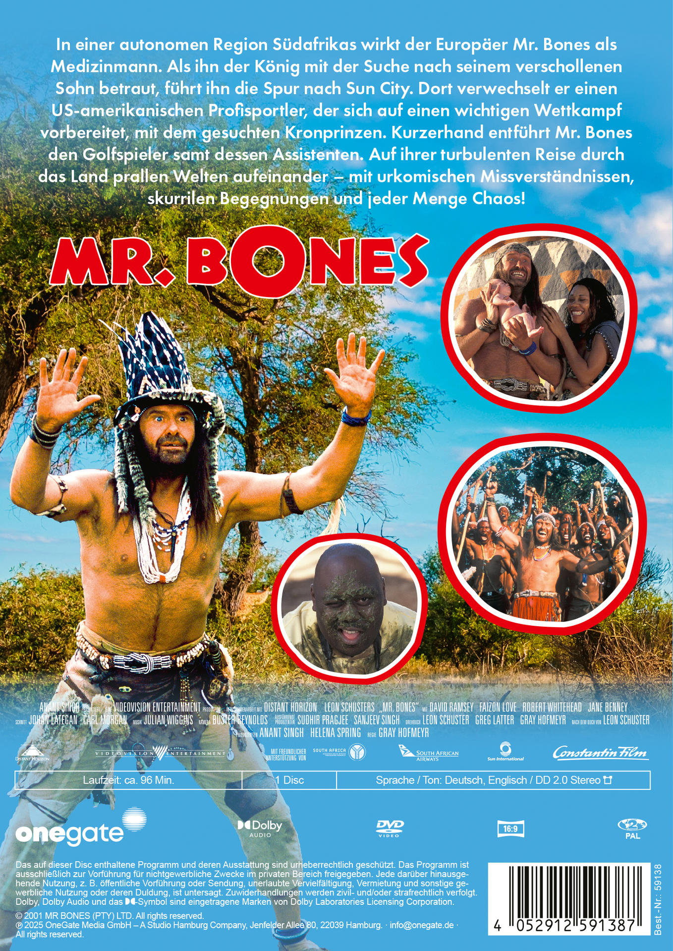 Filmposter für Mr. Bones. Zeigt einen Mann in Stammeskleidung und verschiedene Szenen.