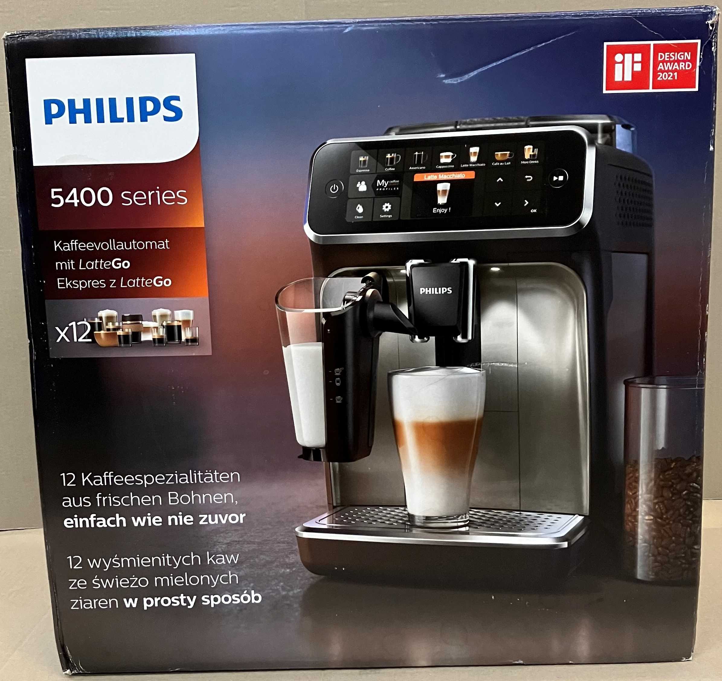OUTLET - Ekspres ciśnieniowy PHILIPS Series 5400 LatteGo EP5447/90 Czarno-srebrny