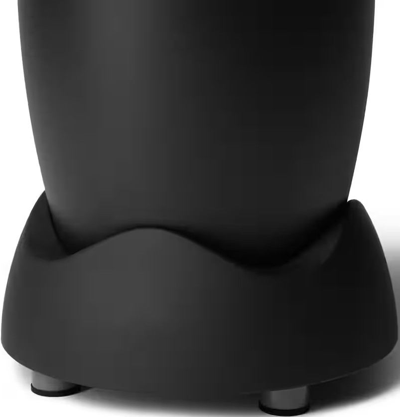 Une base de pot de fleur noire avec des pieds argentés.