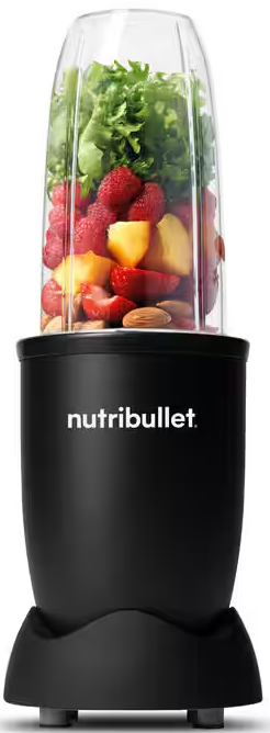 Mixeur Nutribullet avec fruits et légumes à l'intérieur.