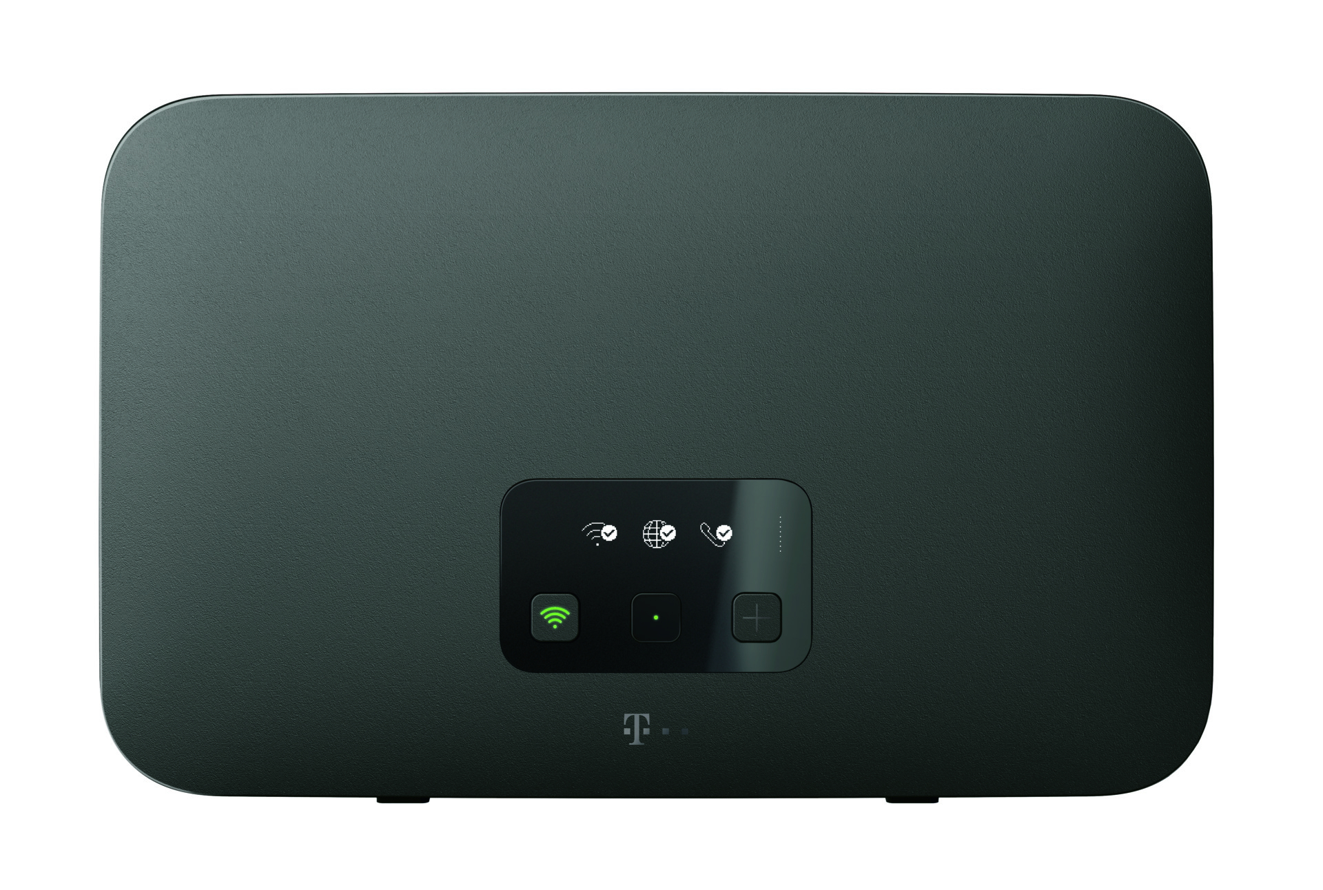 Schwarzer T-Mobile WLAN-Router. Strom- und Verbindungsstatus-Leuchten.