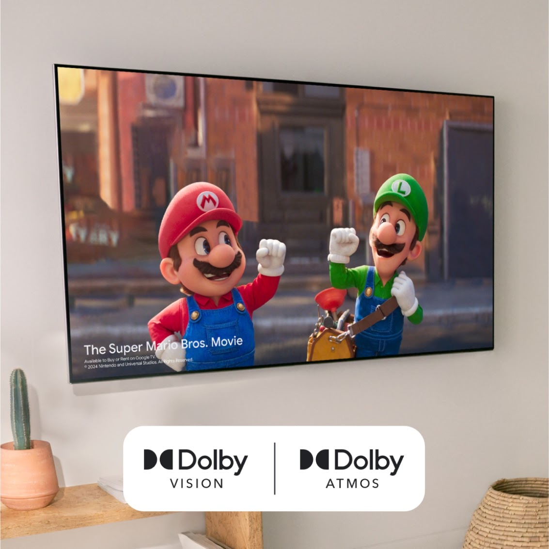 Écran de télévision montrant les personnages animés de Mario et Luigi.