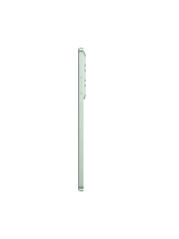 Vista lateral de un smartphone delgado y plateado. El teléfono tiene un módulo de cámara.