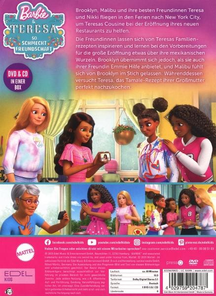 Rückseite der Barbie und Teresa Film-DVD-Box. Cartoon-Mädchen.