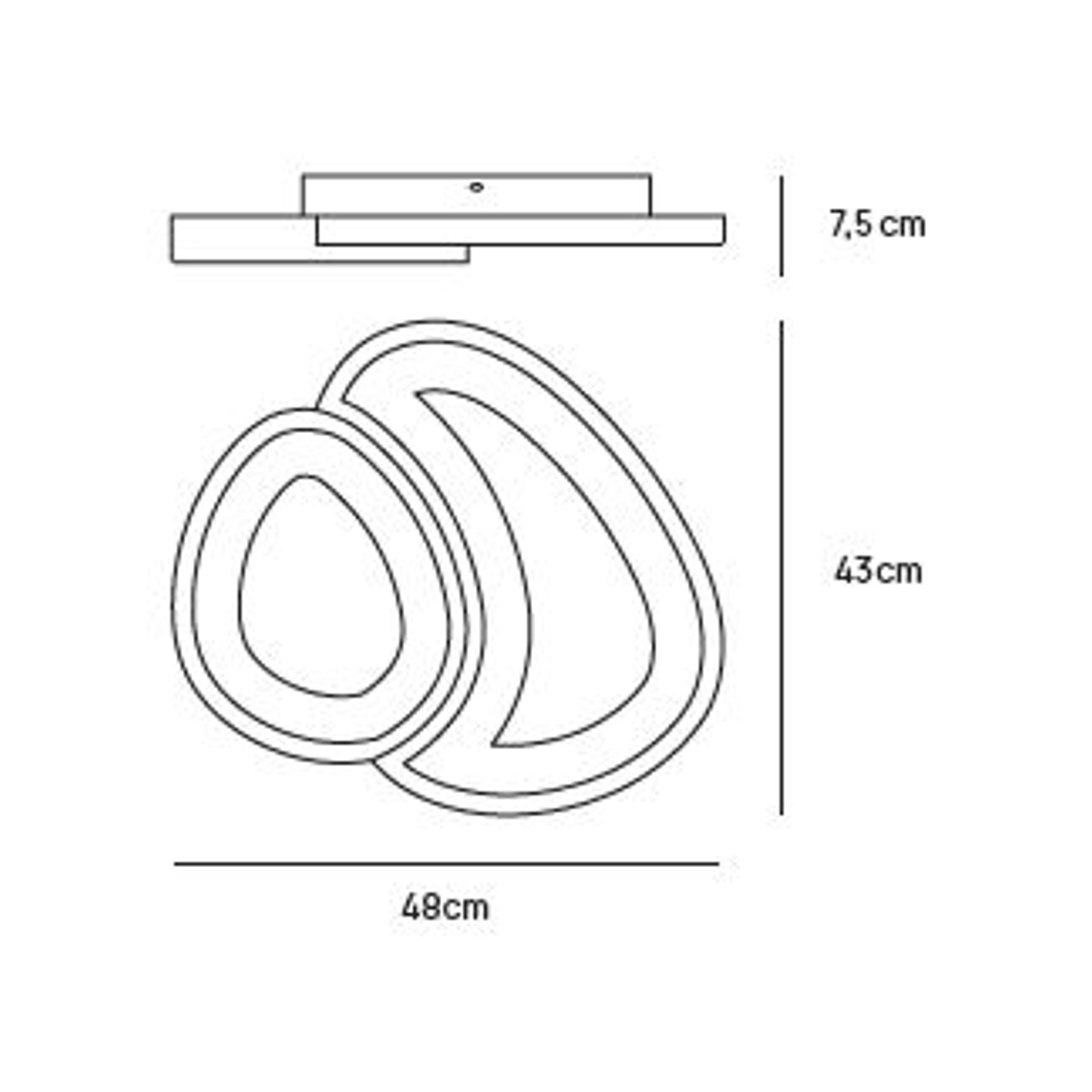 Un diagramma che mostra le dimensioni di un apparecchio di illuminazione di forma ovale.