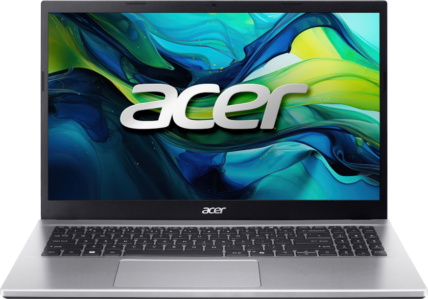 Acer laptop, színes háttérrel és Acer logóval a képernyőn.