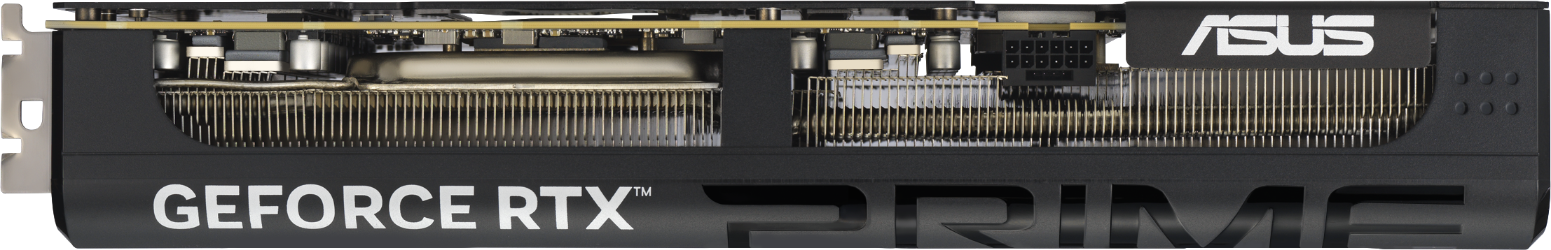 Schwarze Grafikkarte mit weißem Text. ASUS-Logo oben, GeForce RTX Prime unten.