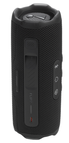 Czarny głośnik cylindryczny z przyciskami i portem. Głośnik stoi pionowo.