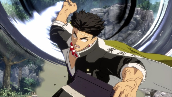 Personaje de anime en plena acción, con una espada y efectos de energía. El personaje parece decidido.