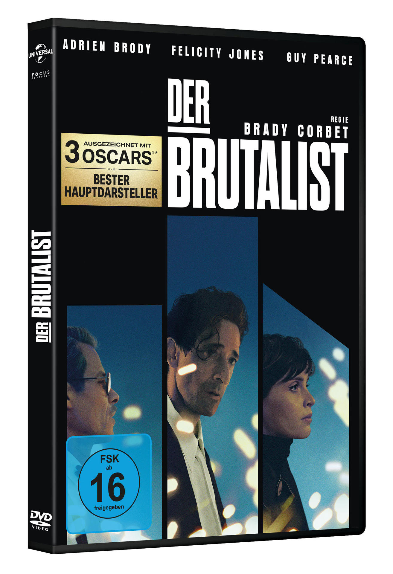 DVD-Hülle für 'Der Brutalist' mit Adrien Brody und Felicity Jones, und dem Oscar 'Bester Darsteller'.