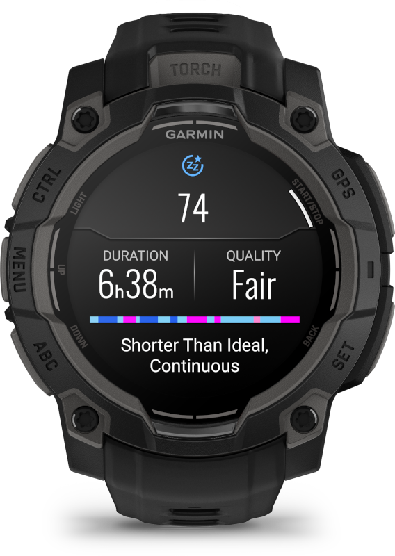 Garmin okosóra alvási adatokkal, időtartammal és minőséggel.