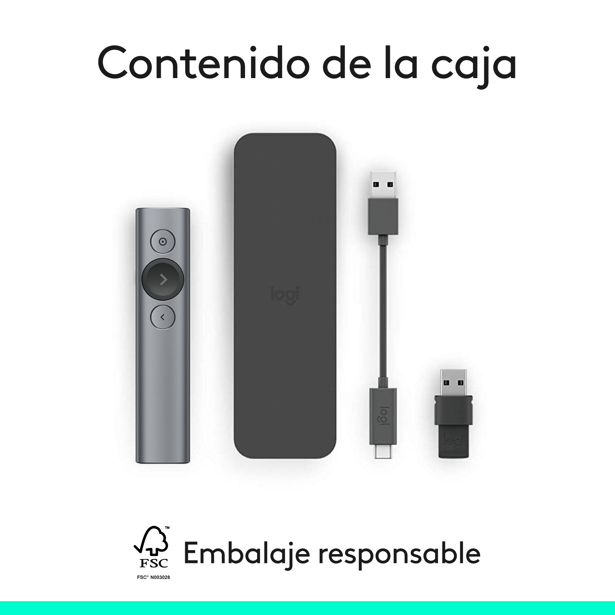 Contenido de la caja: un mando a distancia, una base de carga y un cable y adaptador USB.