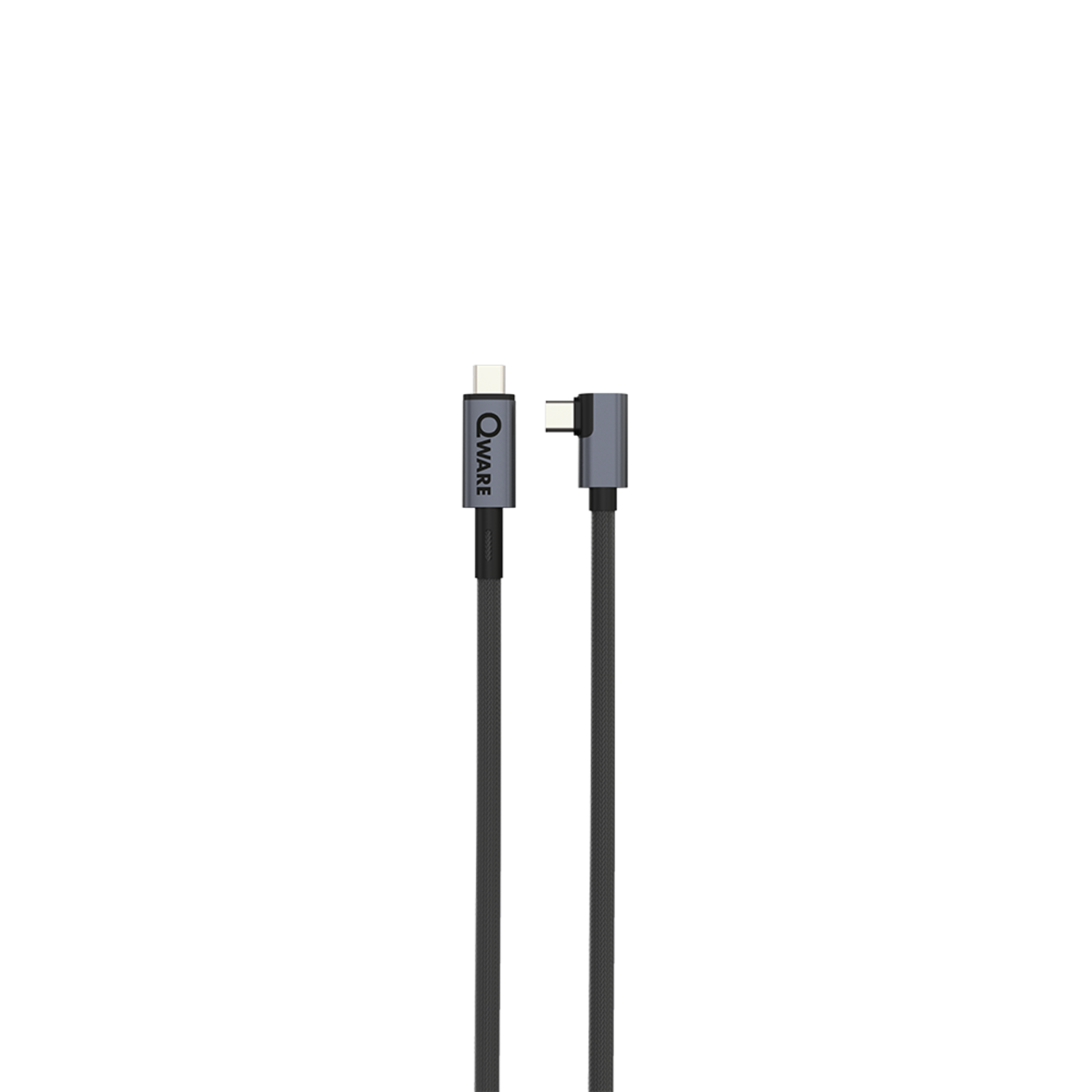 Een zwarte en grijze USB-C-kabel.